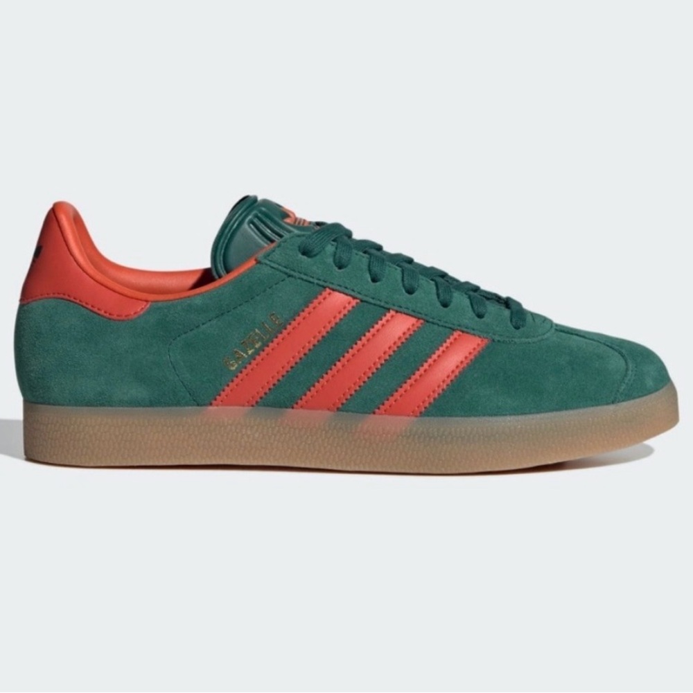 Adidas Gazelle in Collegiate Green / Preloved Red with Gum Sole MEN 8.5 women 10